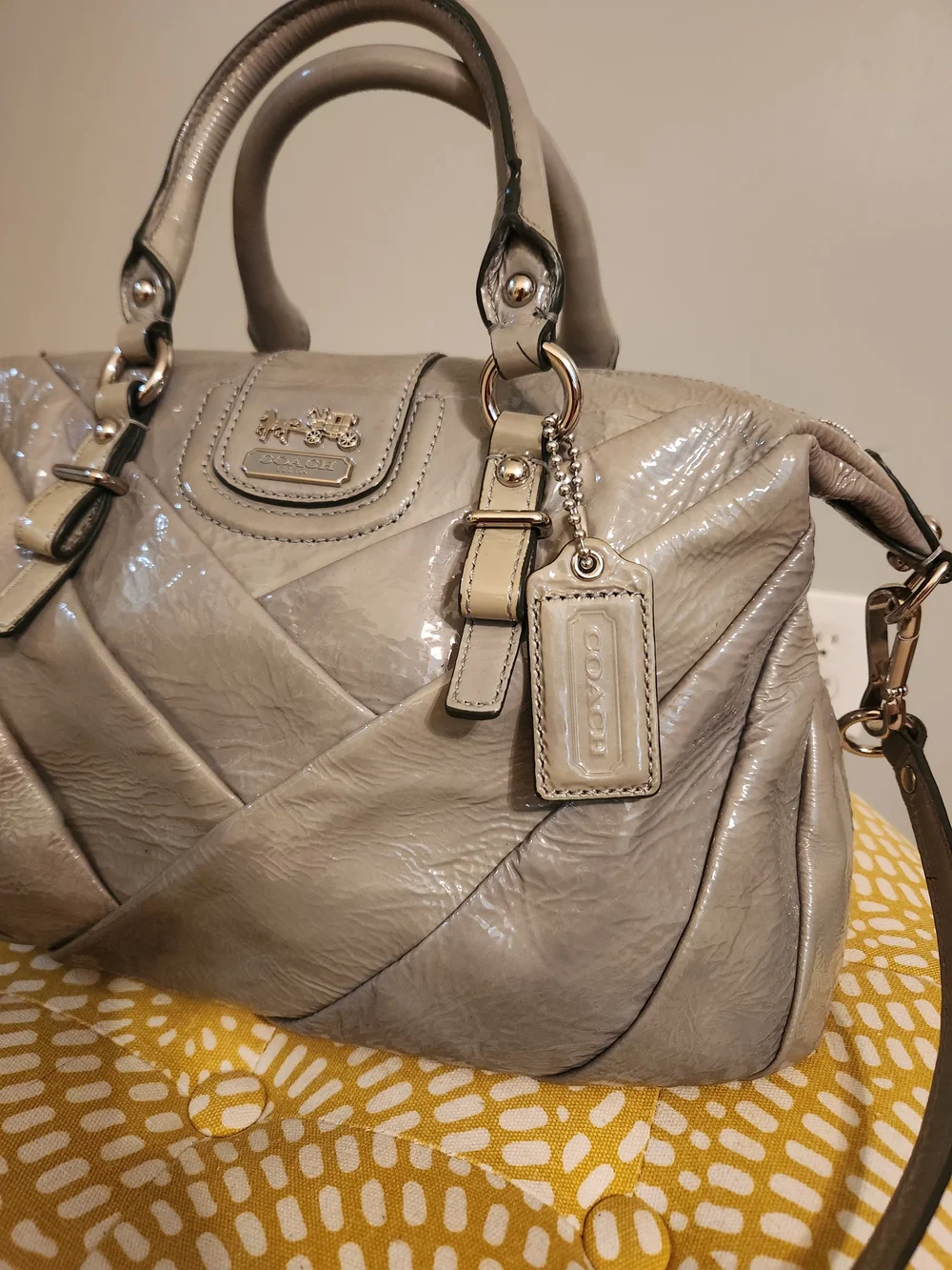 Coach Taupe Patent Leather Satchel Bag - Picture 2 of 5
